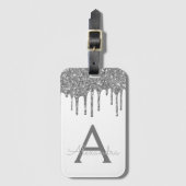 Modern zilveren witte glitter Sparkle Monogram Bagagelabel (Voorkant (verticaal))