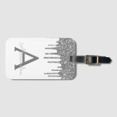 Modern zilveren witte glitter Sparkle Monogram Bagagelabel (Voorkant (horizontaal))