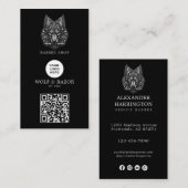 Modern Zilveren Wolf Kapperszaak Logo Qr Code Visitekaartje (Voorkant / Achterkant)