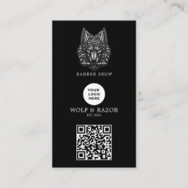 Modern Zilveren Wolf Kapperszaak Logo Qr Code Visitekaartje