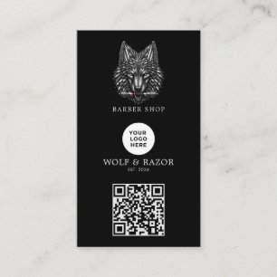 Modern Zilveren Wolf Kapperszaak Logo Qr Code Visitekaartje
