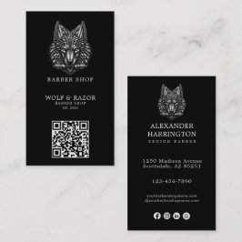 Modern Zilveren Wolf Kapperszaak Logo Qr Code Visitekaartje