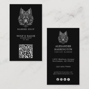Modern Zilveren Wolf Kapperszaak Logo Qr Code Visitekaartje