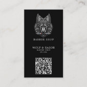 Modern Zilveren Wolf Kapperszaak Logo Qr Code Visitekaartje (Voorkant)