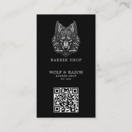 Modern Zilveren Wolf Kapperszaak Logo Qr Code Visitekaartje
