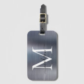 Modern zilvergrijs geborsteld metaal Monogram Scri Bagagelabel (Voorkant (verticaal))