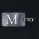 Modern zilvergrijs geborsteld metaal Monogram Scri Bagagelabel<br><div class="desc">Modern Chic Silver Grey Geborsteld Metalen Script Monogram Schattige Tas Label</div>