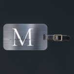 Modern zilvergrijs geborsteld metaal Monogram Scri Bagagelabel<br><div class="desc">Modern Chic Silver Grey Geborsteld Metalen Script Monogram Schattige Tas Label</div>