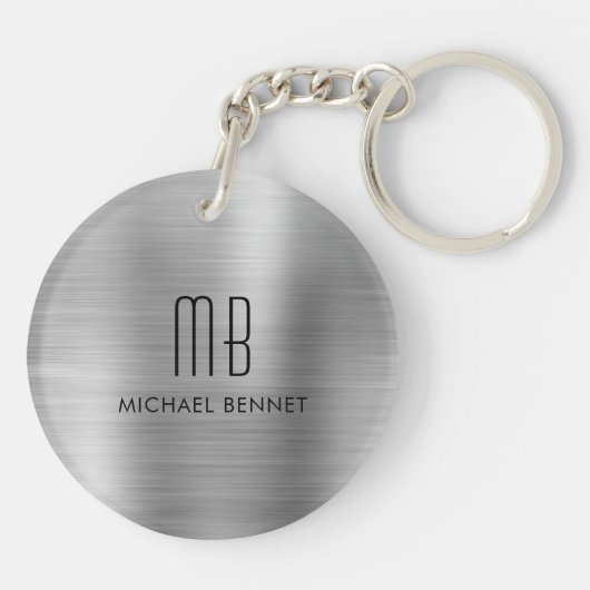 Modern zilvergrijs monogram sleutelhanger (Achterkant)