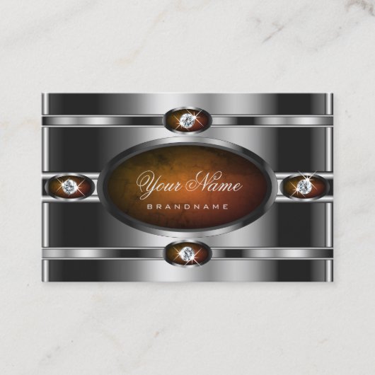 Modern zilverkleurig Sinaasappel marmer en faux di Visitekaartje (Voorkant)