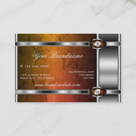 Modern zilverkleurig Sinaasappel marmer en faux di Visitekaartje (Achterkant)