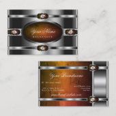 Modern zilverkleurig Sinaasappel marmer en faux di Visitekaartje (Voorkant / Achterkant)