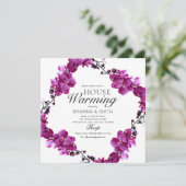 Modern Zo Paarse Bloemen Housewarming Kaart (Staand voorkant)