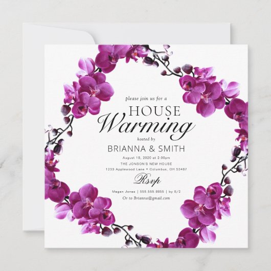 Modern Zo Paarse Bloemen Housewarming Kaart (Voorkant)