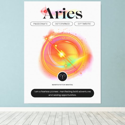 Modern Zodiac Sign ARIES Quote | elementenvuur Canvas Afdruk (Insitu (Houten vloer))