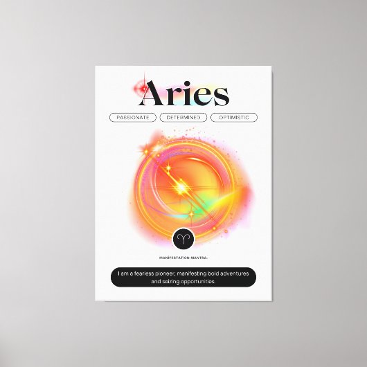 Modern Zodiac Sign ARIES Quote | elementenvuur Canvas Afdruk (Voorkant)