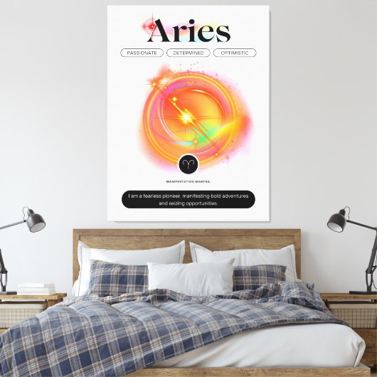 Modern Zodiac Sign ARIES Quote | elementenvuur Canvas Afdruk (Insitu (Slaapkamer))