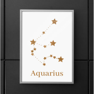 Modern Zodiac Sign Gold Aquarius   Element Air Poster