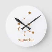 Modern Zodiac Sign Gold Aquarius | Element Air Ronde Klok (Voorkant)