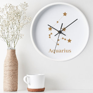 Modern Zodiac Sign Gold Aquarius   Element Air Ronde Klok