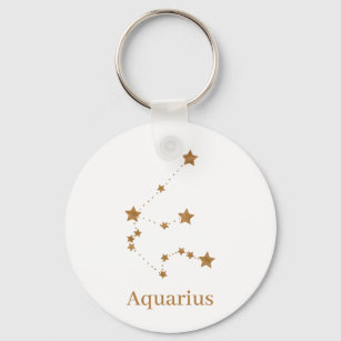 Modern Zodiac Sign Gold Aquarius   Element Air Sleutelhanger