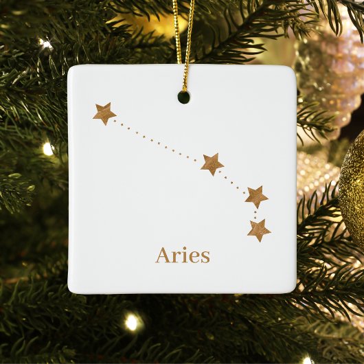 Modern Zodiac Sign Gold Aries | Brandstofpapier Keramisch Ornament