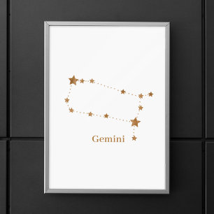 Modern Zodiac Sign Gold Gemini   Element Air Poster