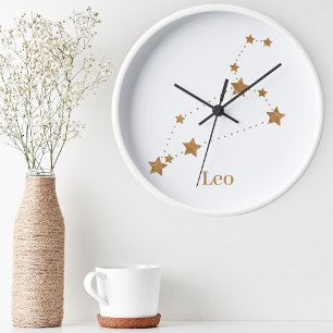Modern Zodiac Sign Gold Leo   Element Fire Ronde Klok