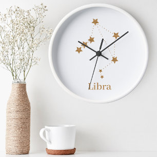 Modern Zodiac Sign Gold Libra   Element Air Ronde Klok