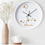Modern Zodiac Sign Gold Pisces | Element Water Ronde Klok<br><div class="desc">Modern Zodiac Sign Gold Pisces | Element Water</div>