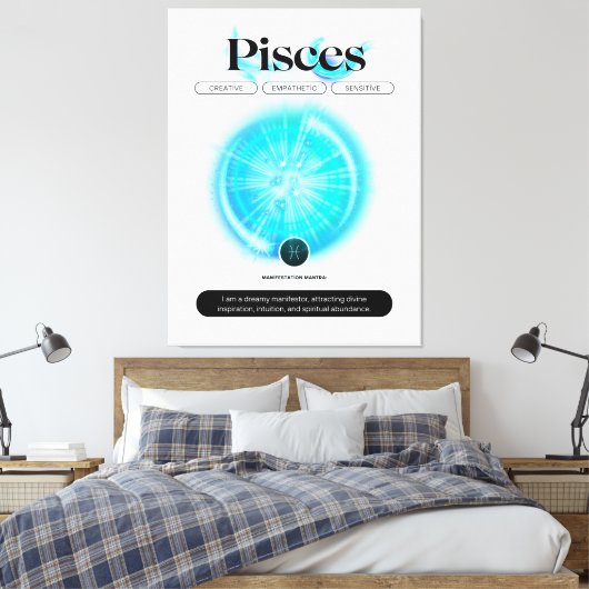 Modern Zodiac Sign Vissen Quote Water Element Canvas Afdruk (Insitu (Slaapkamer))
