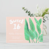 Modern zoet 16 waterverf tropisch blad roze kaart (Staand voorkant)