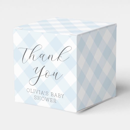 Modern + Zoet Licht Blauw Gingham Baby shower Bedankdoosjes (Voorkant Zijde)