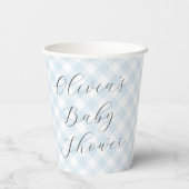 Modern + Zoet Licht Blauw Gingham Baby shower Papieren Bekers (Achterkant)