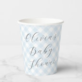 Modern + Zoet Licht Blauw Gingham Baby shower Papieren Bekers (Voorkant)