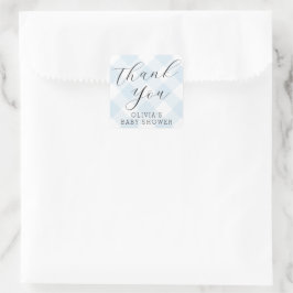 Modern + Zoet Licht Blauw Gingham Baby shower Vierkante Sticker