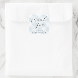 Modern + Zoet Licht Blauw Gingham Baby shower Vierkante Sticker