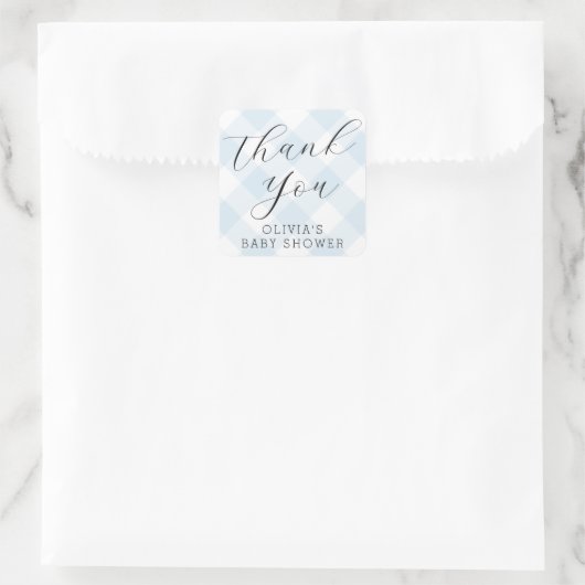 Modern + Zoet Licht Blauw Gingham Baby shower Vierkante Sticker (Tas)