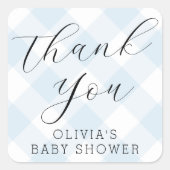 Modern + Zoet Licht Blauw Gingham Baby shower Vierkante Sticker (Voorkant)