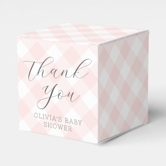 Modern + Zoet Licht Roze Gingham Baby shower Bedankdoosjes (Voorkant Zijde)