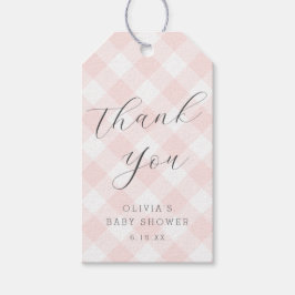 Modern + Zoet Licht Roze Gingham Baby shower Cadeaulabel