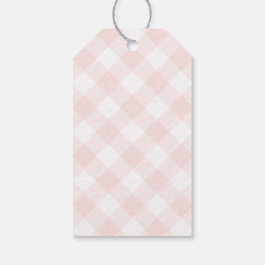 Modern + Zoet Licht Roze Gingham Baby shower Cadeaulabel (Achterkant)