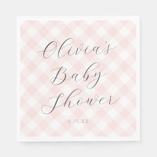 Modern + Zoet Licht Roze Gingham Baby shower Servet (Voorkant)