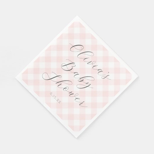 Modern + Zoet Licht Roze Gingham Baby shower Servet (Hoek)