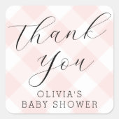 Modern + Zoet Licht Roze Gingham Baby shower Vierkante Sticker (Voorkant)