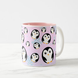 Modern zoet pastelkleurig pinguïn verlooppatroon tweekleurige koffiemok