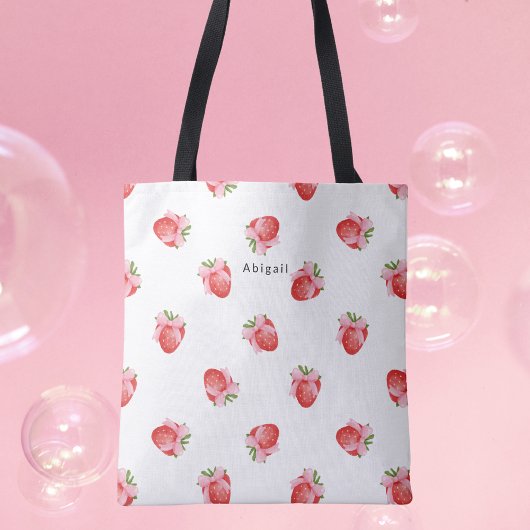 Modern zoete aardbeidesign monogram tote bag