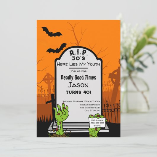 Modern Zombie Horror Thema 40ste Verjaardagsfeest Kaart (Staand voorkant)