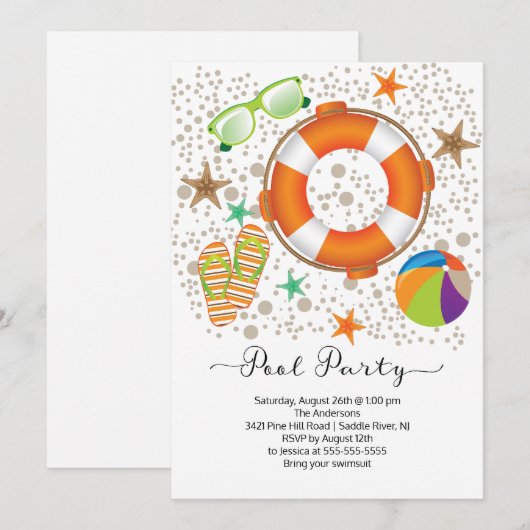 Modern zomerzwembad feest kaart (Voorkant / Achterkant)