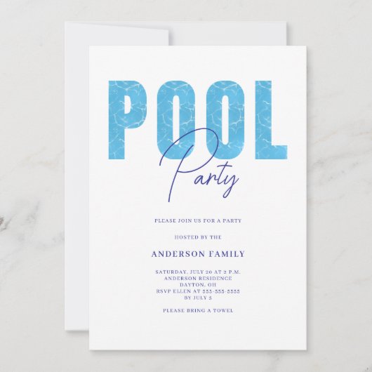 Modern zomerzwembad feest kaart (Voorkant)